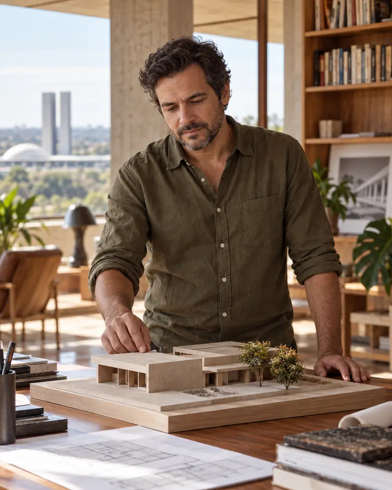Otávio Rezende trabalhando em um projeto de arquitetura
